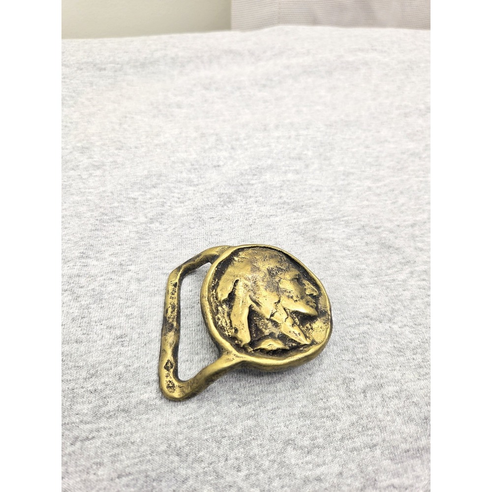 Rare Vintage Handmade Native American Indian Chief Head Solid Brass Belt Buckle - Picture 8 of 9